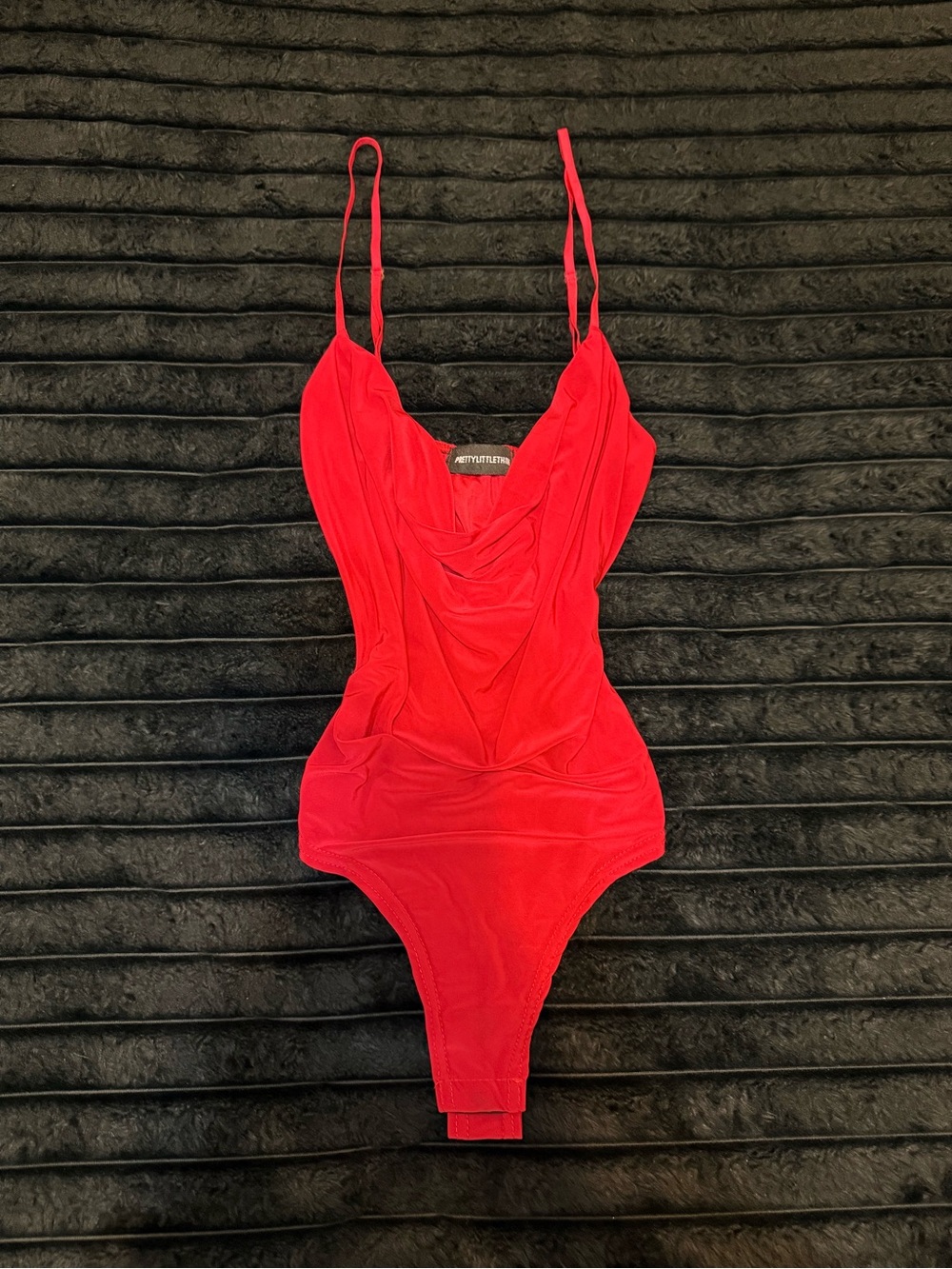 PrettyLittleThing Red Draped Cowl Neck One-Piece